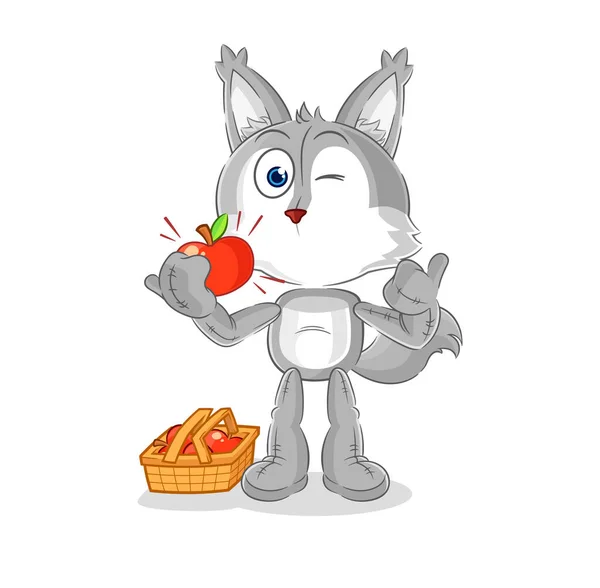 Wolf Eating Apple Illustration Character Vecto — Stock vektor