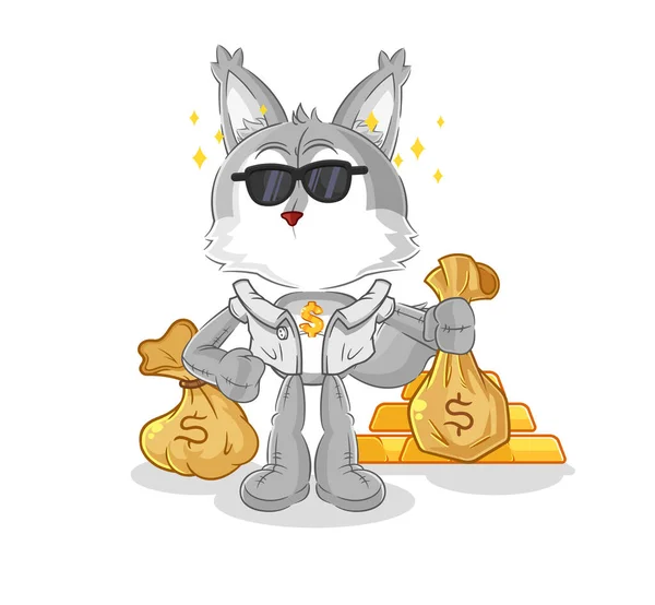 Wolf Rich Character Cartoon Mascot Vecto — Stock Vector
