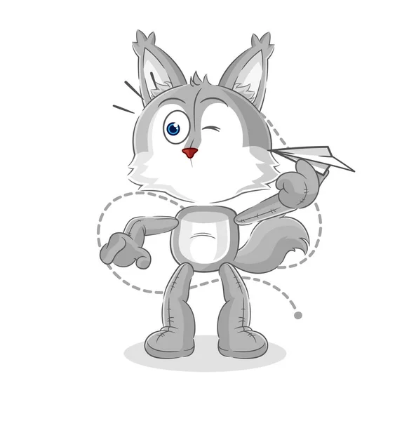 Wolf Paper Plane Character Cartoon Mascot Vecto — Image vectorielle