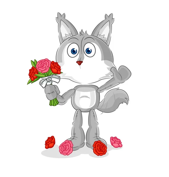 Wolf Bouquet Mascot Cartoon Vecto — ストックベクタ
