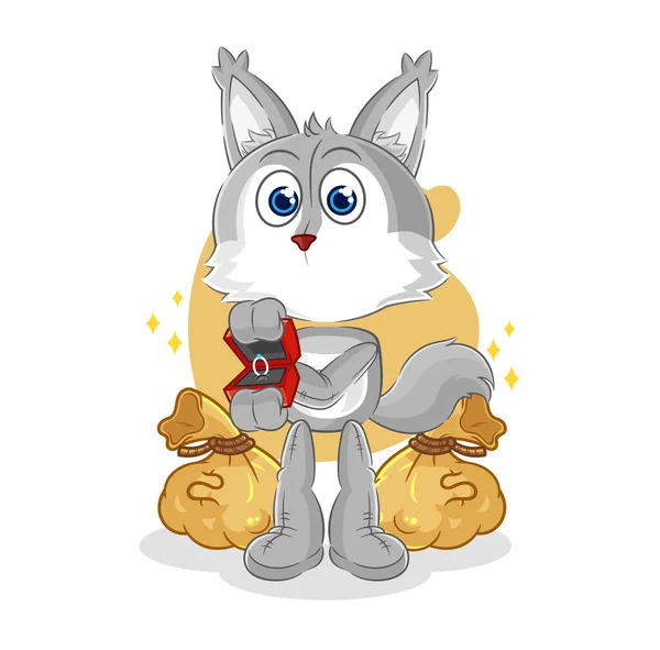 Wolf Propose Ring Cartoon Mascot Vecto — Stockvektor