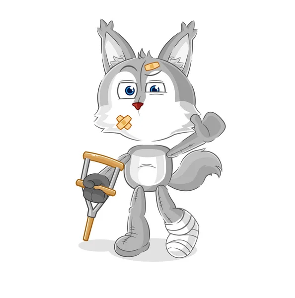 Wolf Sick Limping Stick Cartoon Mascot Vecto — Stok Vektör