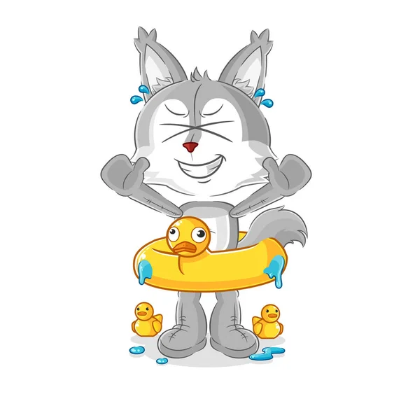 Wolf Duck Buoy Cartoon Cartoon Mascot Vecto — Vetor de Stock