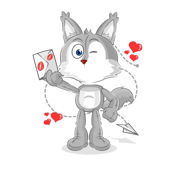Wolf Hold Love Letter Illustration Character Vecto — ストックベクタ