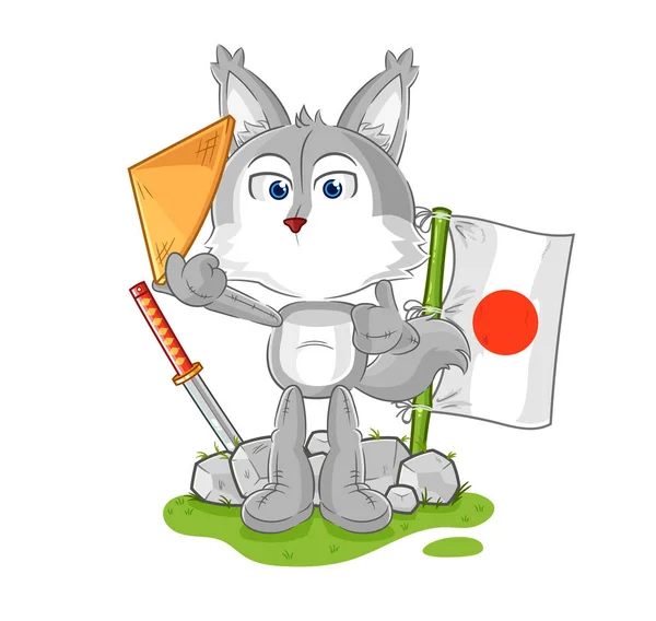 Wolf Japanese Vector Cartoon Characte — Stock vektor
