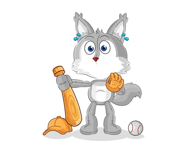 Wolf Baseball Catcher Cartoon Cartoon Mascot Vecto — Stock vektor