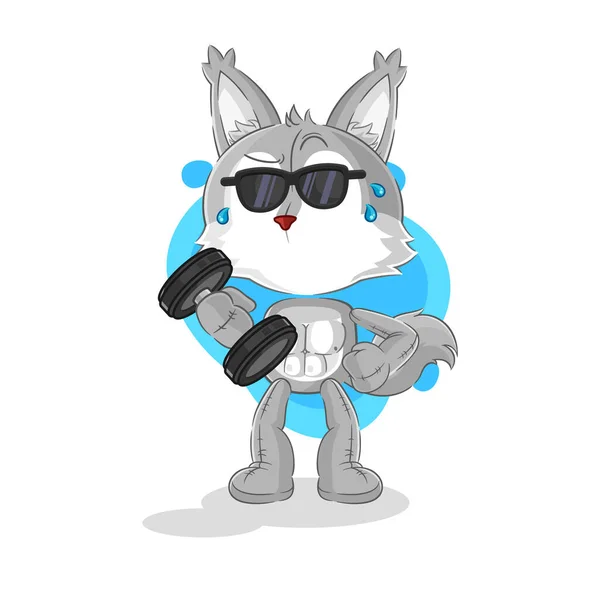 Wolf Lifting Dumbbell Vector Cartoon Characte — 스톡 벡터