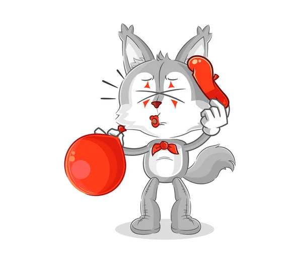 Wolf Pantomime Blowing Balloon Cartoon Mascot Vecto — Stock Vector