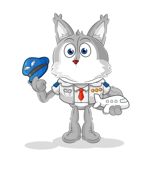 Wolf Pilot Mascot Cartoon Vecto — Archivo Imágenes Vectoriales
