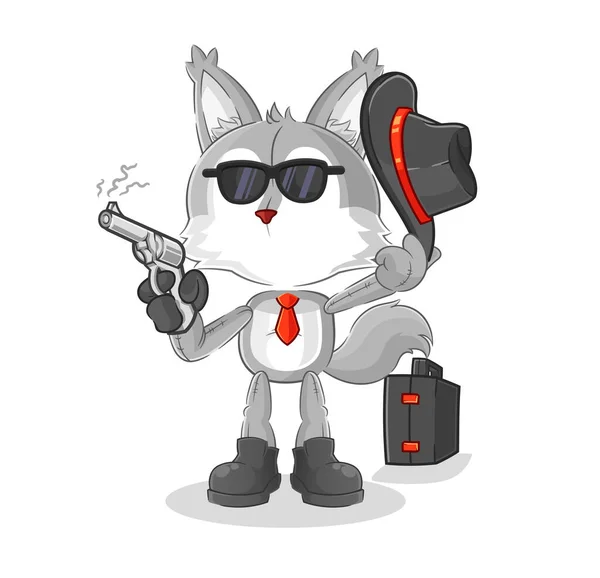 Wolf Mafia Gun Character Cartoon Mascot Vecto — Stockový vektor