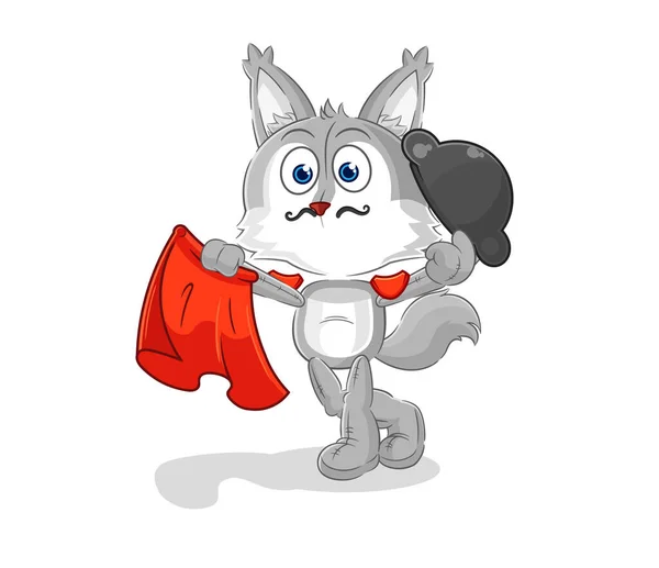 Wolf Matador Red Cloth Illustration Character Vecto — Vettoriale Stock