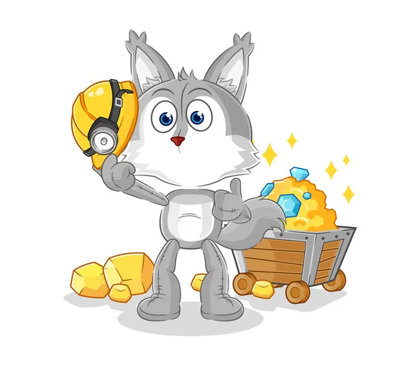 Wolf Miner Gold Character Cartoon Mascot Vecto — Stok Vektör