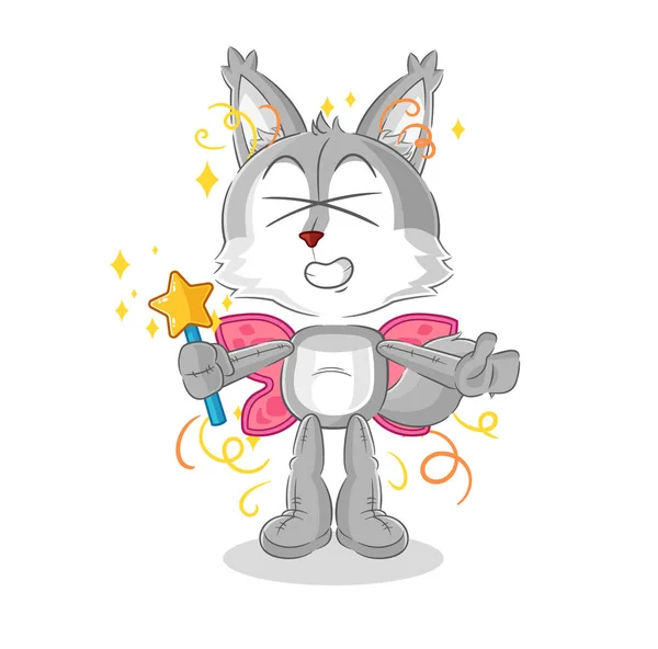 Wolf Fairy Wings Stick Cartoon Mascot Vecto — Stockvector