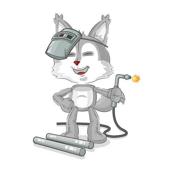 Wolf Welder Mascot Cartoon Vecto — 스톡 벡터