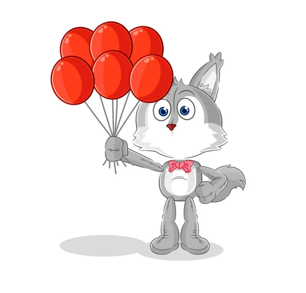 Wolf Clown Balloons Vector Cartoon Characte — Stock Vector
