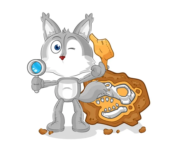 Wolf Archaeologists Fossils Mascot Cartoon Vecto — 图库矢量图片