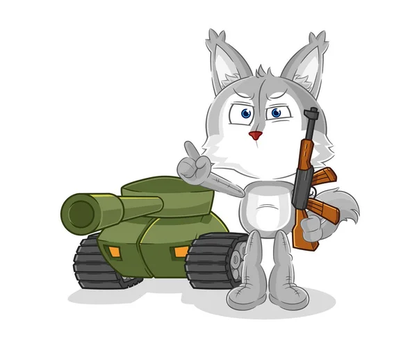 Wolf Soldier Tank Character Cartoon Mascot Vecto — 스톡 벡터