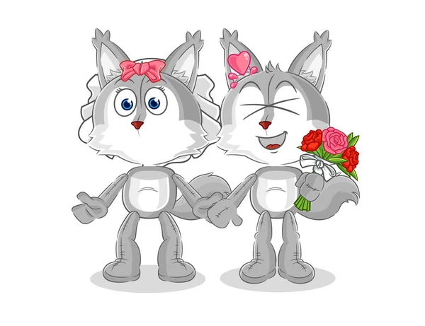 Wolf Wedding Cartoon Cartoon Mascot Vecto — ストックベクタ