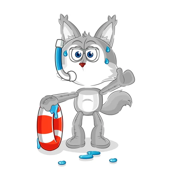 Wolf Swimmer Buoy Mascot Cartoon Vecto — 스톡 벡터
