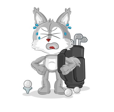 the wolf with golf equipment. cartoon mascot vecto