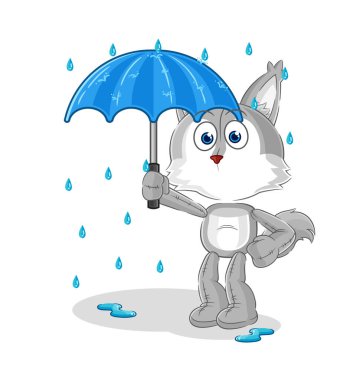 the wolf holding an umbrella illustration. character vecto