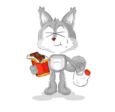 the wolf eat chocolate mascot. cartoon vecto