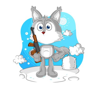 the wolf soldier in winter. character mascot vecto