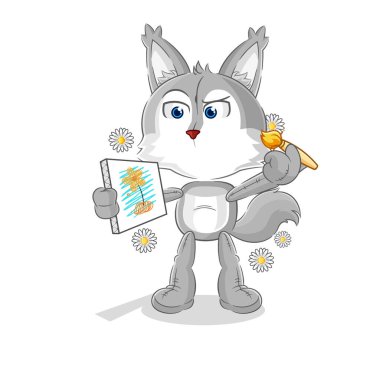 the wolf traditional painter cartoon character vecto