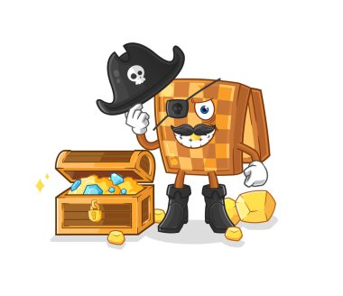 the wood chess pirate with treasure mascot. cartoon vecto