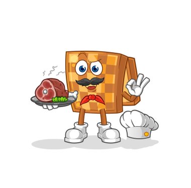 the wood chess chef with meat mascot. cartoon vecto