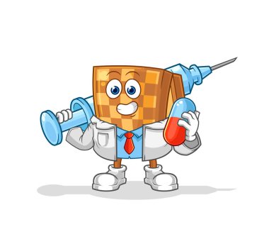 the wood chess doctor holding medichine and injectio
