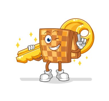 the wood chess carry the key mascot. cartoon vecto