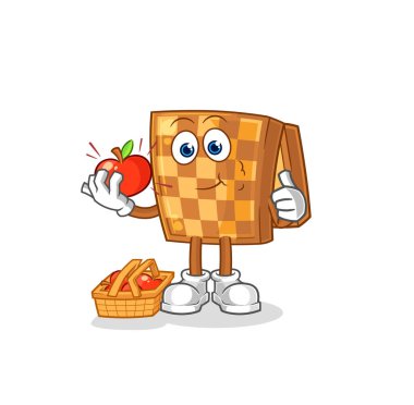the wood chess eating an apple illustration. character vecto