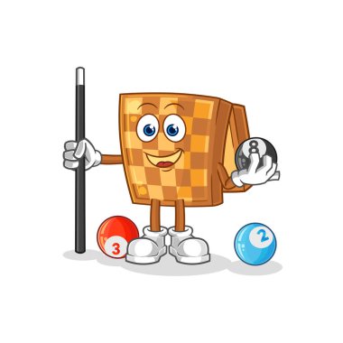 the wood chess plays billiard character. cartoon mascot vecto