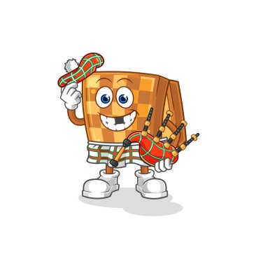 the wood chess scottish with bagpipes vector. cartoon characte