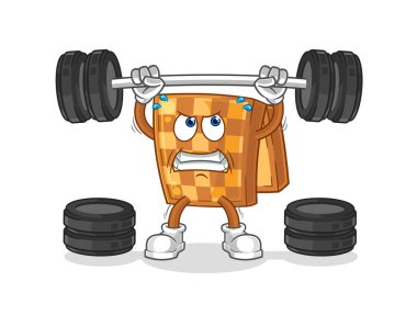 the wood chess lifting the barbell character. cartoon mascot vecto