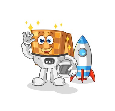 the wood chess astronaut waving character. cartoon mascot vecto