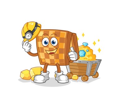 the wood chess miner with gold character. cartoon mascot vecto