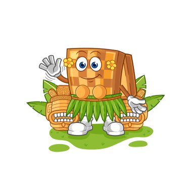 the wood chess hawaiian waving character. cartoon mascot vecto