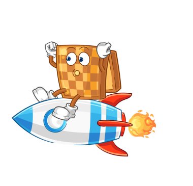the wood chess ride a rocket cartoon mascot vecto