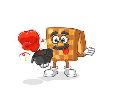 the wood chess prank glove in the box. cartoon masco