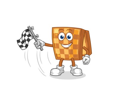 the wood chess hold finish flag. cartoon mascot vecto