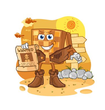 the wood chess cowboy with wanted paper. cartoon mascot vecto