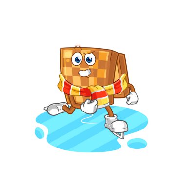 the wood chess ice skiing cartoon. character mascot vecto