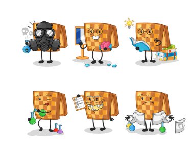 the wood chess scientist group character. cartoon mascot vecto