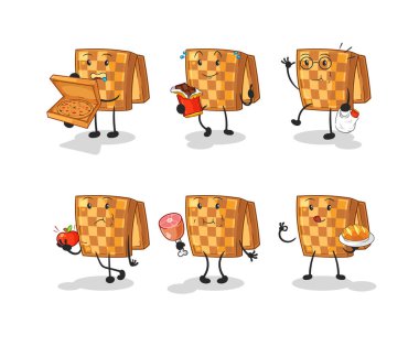 the wood chess food set character. cartoon mascot vecto
