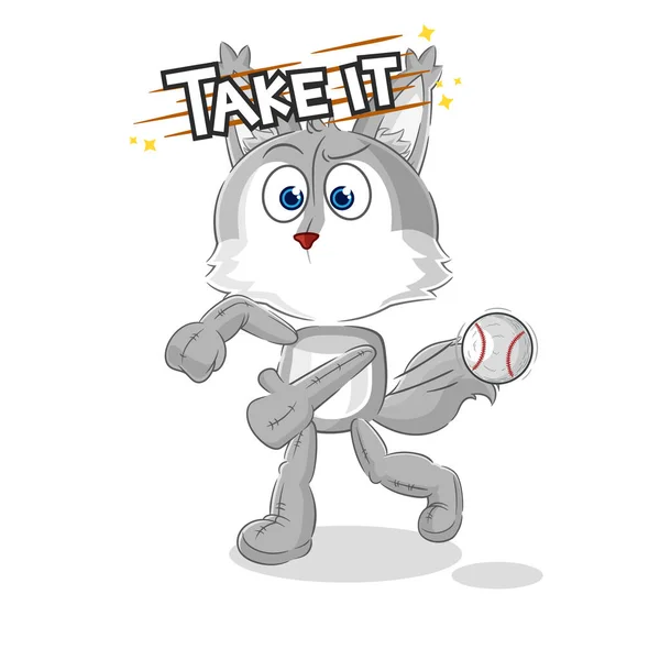 Wolf Throwing Baseball Vector Cartoon Characte — Image vectorielle