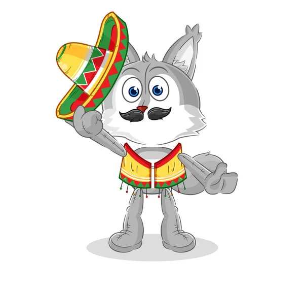 Wolf Mexican Culture Flag Cartoon Mascot Vecto — 스톡 벡터