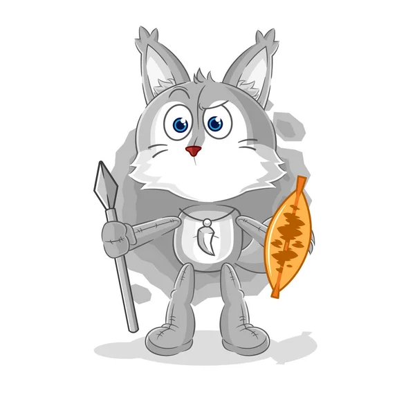 Wolf African Tribal Fighter Mascot Cartoon Vecto — Stok Vektör