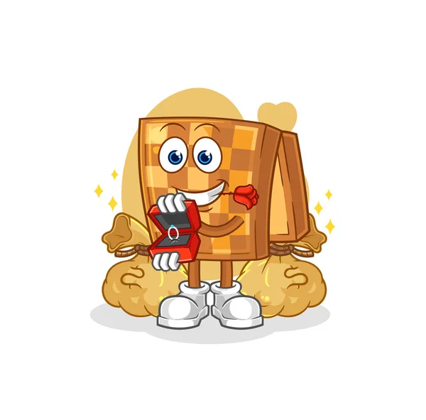 Wood Chess Propose Ring Cartoon Mascot Vecto — Stockvektor